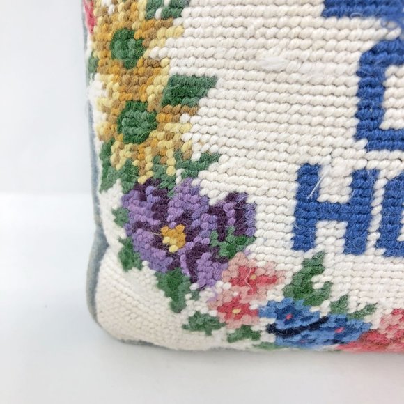 Vintage God Bless Our Home Needle Point Pillow, Mid Century Needle Point - Picture 5 of 9